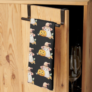Cute Ghost Witches Hat Pumpkin Pattern Halloween Kitchen Towel
