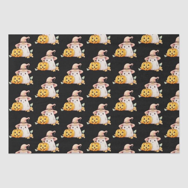 Cute Ghost Witches Hat Pumpkin Pattern Halloween Tissue Paper (Front)