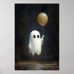 Cute ghost with balloon print, digital Halloween Poster