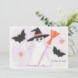 Cute Ghost with bats and candy Card