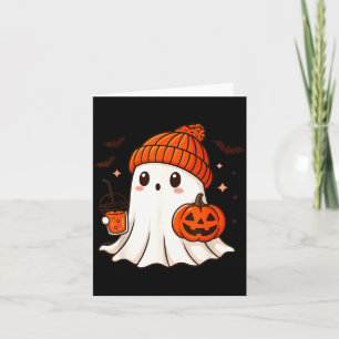 Cute Ghost with Beanie Holding Pumpkin Coffee Card
