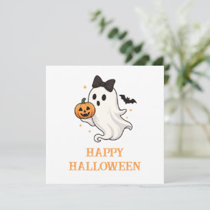Cute Ghost with Bow and Pumpkin   Halloween