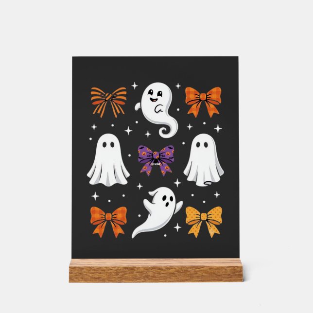 Cute Ghost with Bows Halloween Design_1 Acrylic Sign (Front)