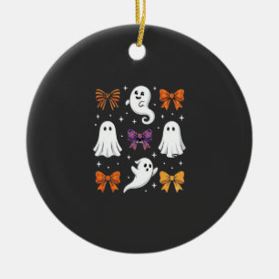 Cute Ghost with Bows Halloween Design_1 Ceramic Ornament