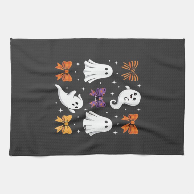 Cute Ghost with Bows Halloween Design_1 Kitchen Towel (Horizontal)