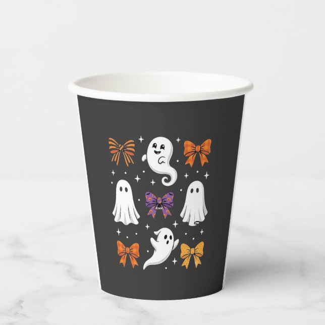 Cute Ghost with Bows Halloween Design_1 Paper Cups (Front)