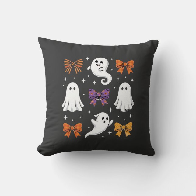 Cute Ghost with Bows Halloween Design_1 Throw Pillow (Front)