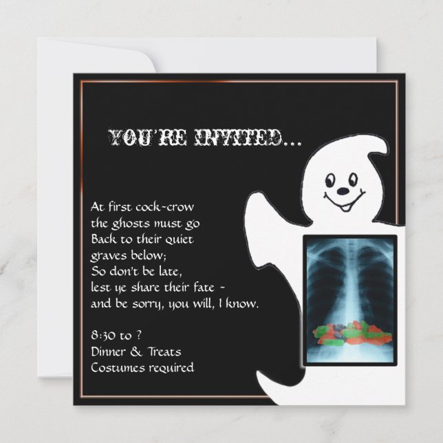 Cute Ghost with Candy Halloween Party Invitations (Front)
