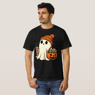 Cute Ghost with Candy & Pumpkin Drink T-Shirt