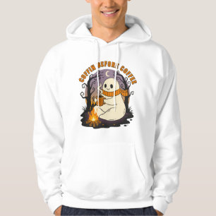 Cute Ghost With Coffee by Campfire Halloween Hoodie