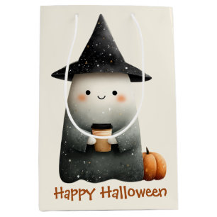 Cute Ghost with Coffee Halloween Medium Gift Bag