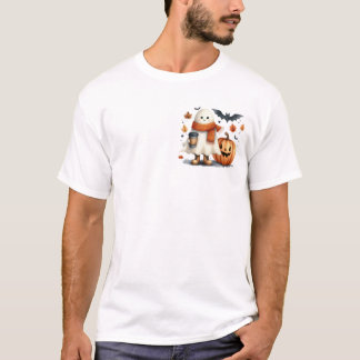 Cute Ghost with Coffee Scarf & Boots Autumn Waterc T-Shirt