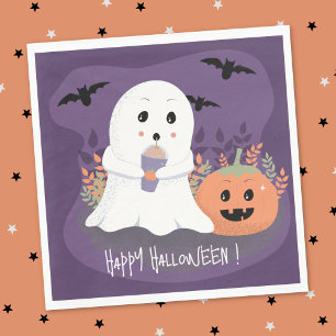 Cute Ghost With Cold Pumpkin Spice Latte Napkins