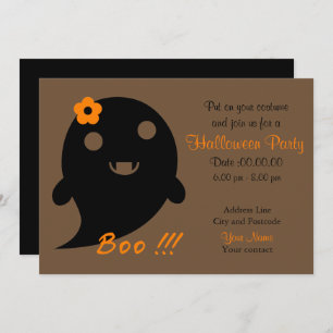 Cute  Ghost With Flower And Word "Boo" Invitation