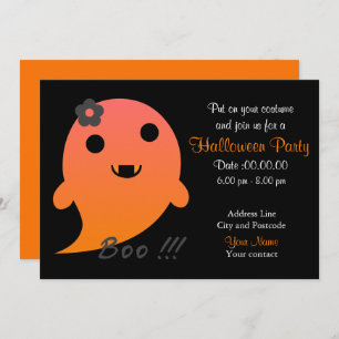 Cute  Ghost With Flower And Word "Boo" Invitation