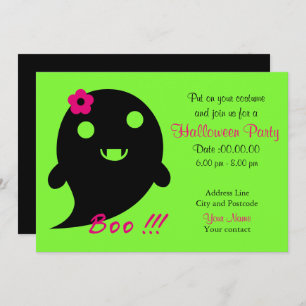 Cute  Ghost With Flower And Word "Boo" Invitation