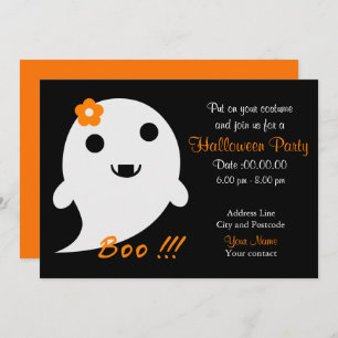 Cute  Ghost With Flower And Word "Boo" Invitation