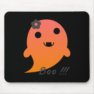 Cute Ghost With Flower And Word "Boo" Mouse Pad