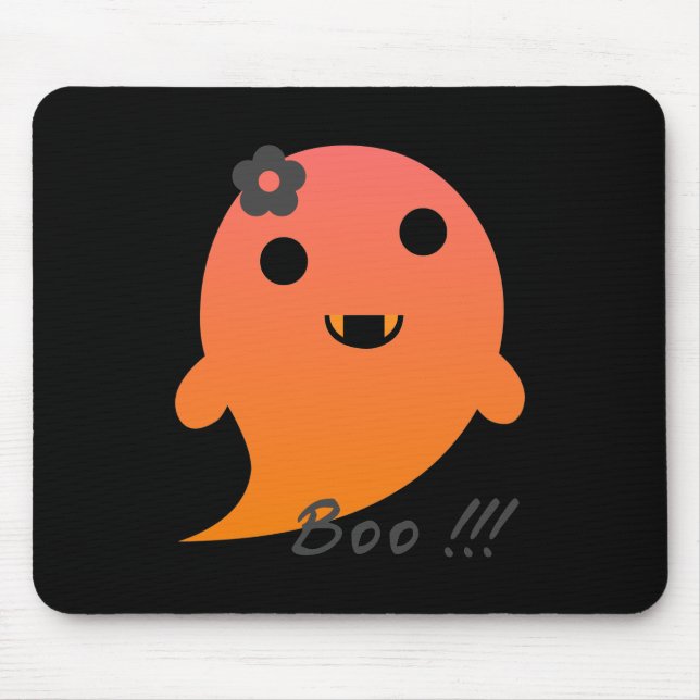 Cute Ghost With Flower And Word "Boo" Mouse Pad (Front)