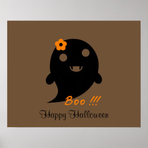 Cute  Ghost With Flower And Word "Boo" Poster