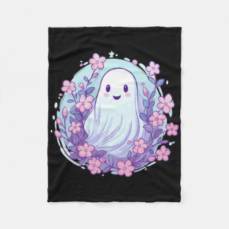 Cute Ghost With Flowers I Kids Ghost  Fleece Blanket