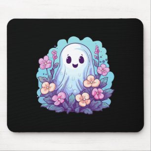 Cute Ghost With Flowers I Kids Ghost Mouse Pad