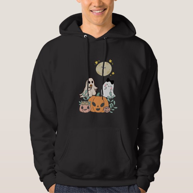 Cute ghost with flowers in pumpkin patch hoodie (Front)