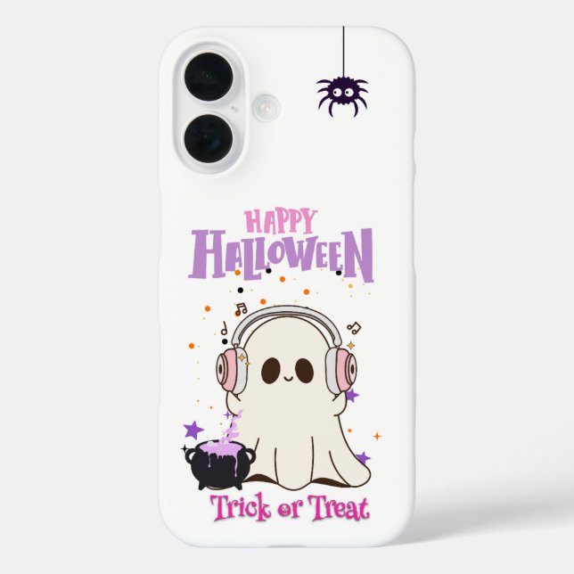 Cute Ghost with Headphones Halloween iPhone 16  Case-Mate iPhone Case (Back)