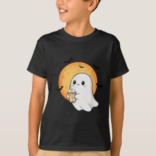 Cute Ghost With Iced Coffee Ice For Halloween T-Shirt
