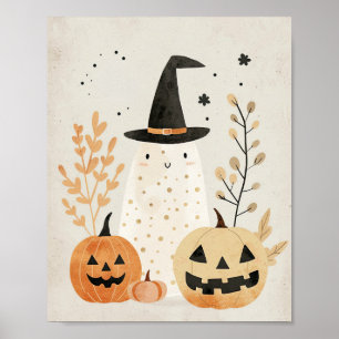 Cute Ghost with Jack-o-lanterns Halloween Nursery Poster