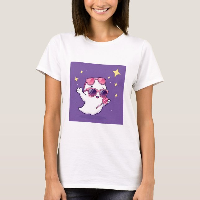 Cute Ghost with Lollipop T-Shirt (Front)