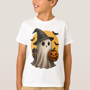 Cute Ghost with Pumpkin Halloween T-Shirt 👻