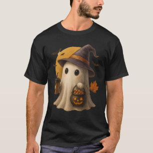 Cute Ghost with Pumpkin Halloween T-Shirt 👻