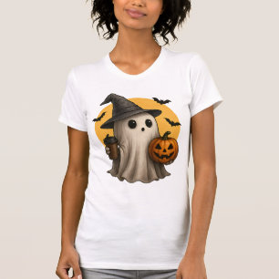 Cute Ghost with Pumpkin Halloween T-Shirt 👻