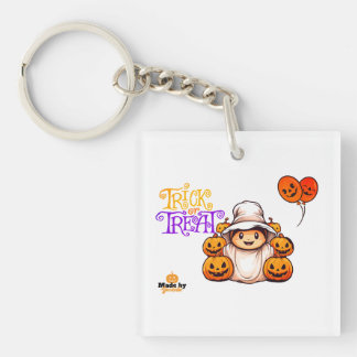 Cute Ghost with Pumpkins Trick or Treat Halloween Keychain