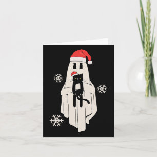 Cute Ghost With Santa Hat Holding Black Cat - Kids Card