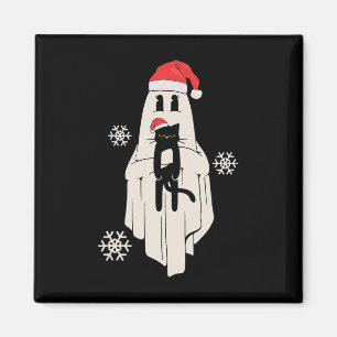 Cute Ghost With Santa Hat Holding Black Cat - Kids Magnet