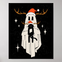 Cute Ghost With Santa Hat Holding Black Cat - Kids