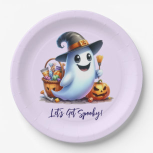 Cute Ghost with spooky drinks, Halloween Paper Plate