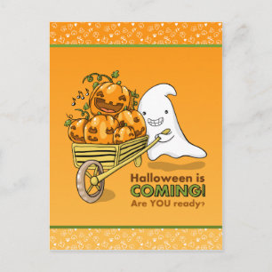 Cute ghost with wheelbarrow postcard