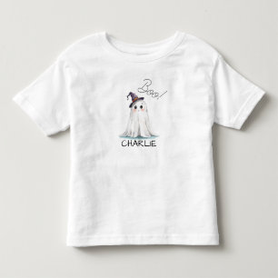 Cute Ghost with Witch Hat Halloween Personalized Toddler T-shirt