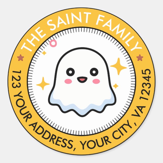 Cute Ghost Yellow Halloween Return Address Classic Round Sticker (Front)