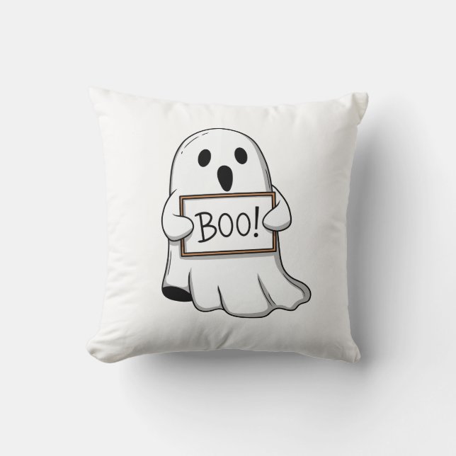 Cute Ghostly BOO Fun Throw Pillow (Front)