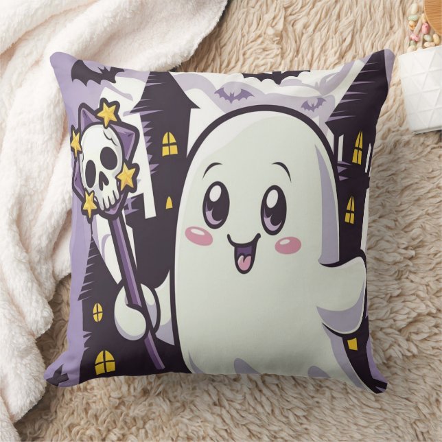 Cute Ghostly Poster with a Playful Twist Throw Pillow (Blanket)