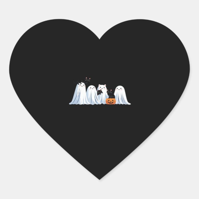 Cute Ghosts and Black Cats Halloween � Spooky Seas Heart Sticker (Front)
