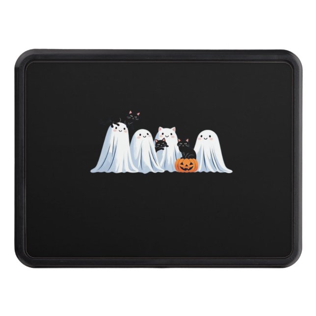 Cute Ghosts and Black Cats Halloween – Spooky Seas Trailer Hitch Cover (Front)