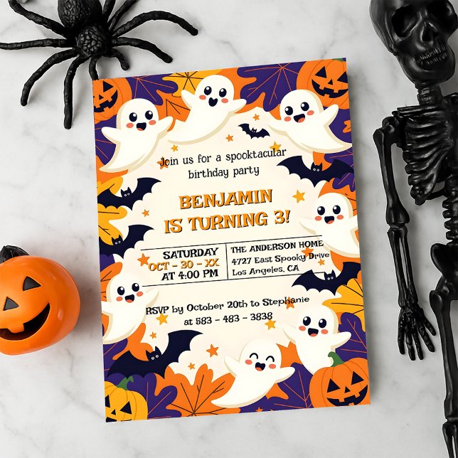 Cute Ghosts and Jack-O'-Lantern Halloween Birthday Invitation (Creator Uploaded)
