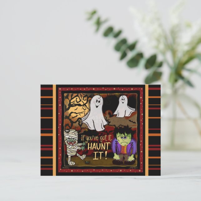 Cute Ghosts and Monsters Spooky Halloween Postcard (Standing Front)
