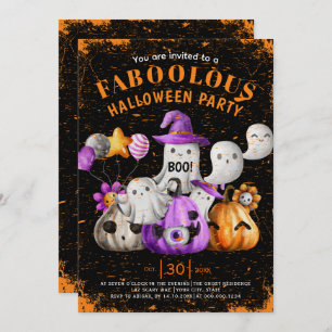 Cute Ghosts and pumpkins BOO Halloween party black Invitation