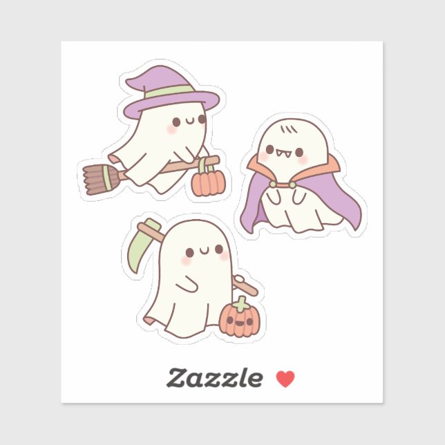 Cute Ghosts As Witch Grim Reaper And Vampire (Sheet)